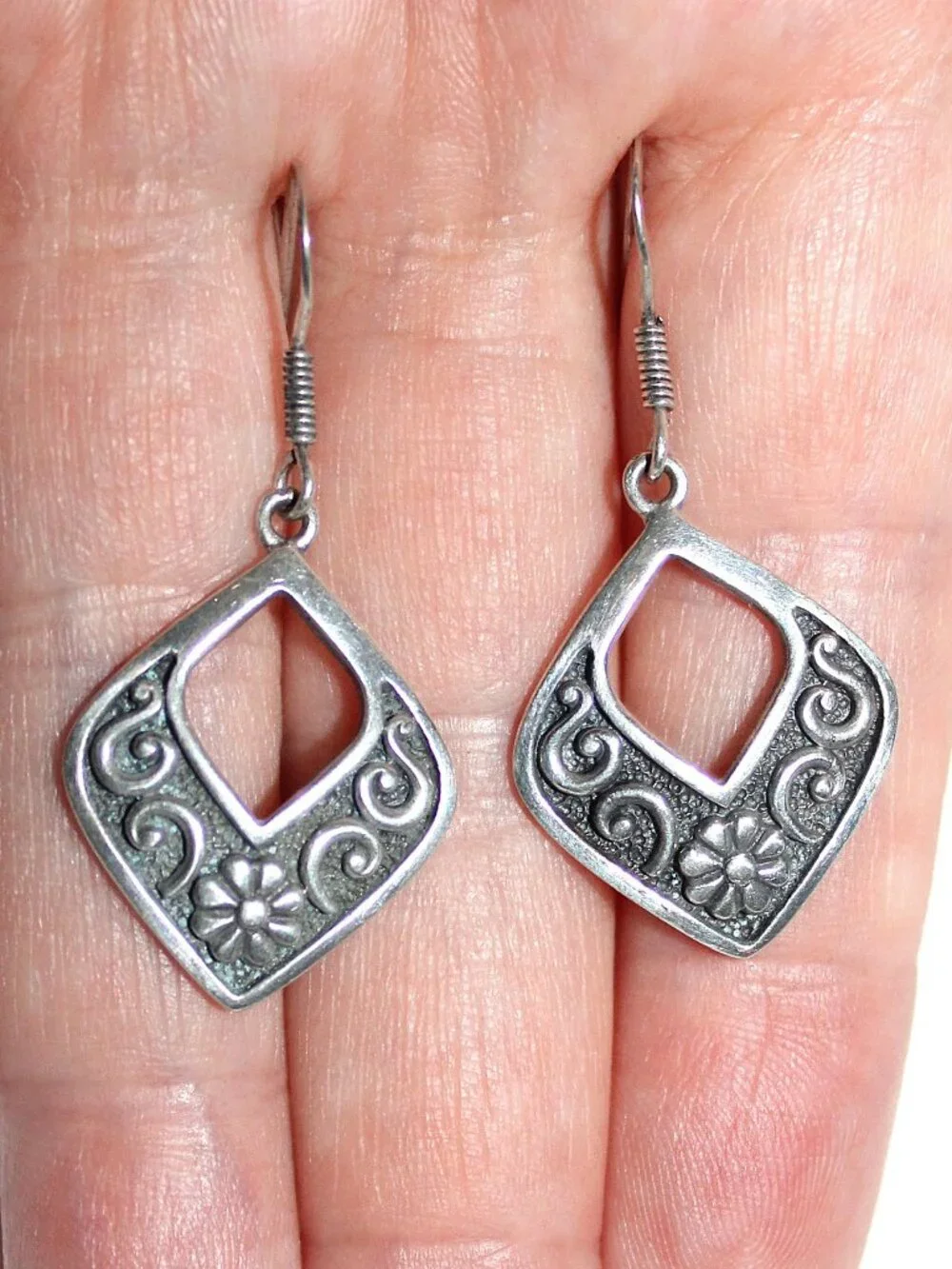 Sterling Silver Floral Earrings - Picture 5 of 5